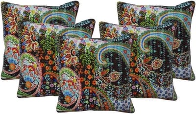 Sophia Art Indiase handgemaakte Kantha Paisley Boheemse katoenen set van 5 kussensloop Decor kussen