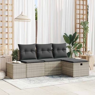 vidaXL - Bankstel - 4 - st - poly - rattan