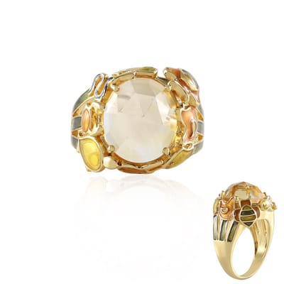 Cavill - Zilveren Verguld Ring - 6,75 Karaat Ovale Braziliaanse Citrien - Roosgeslepen Edelsteen - Elegante Damesring in 925 Sterling Zilver