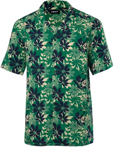 Men Plus - Heren - Overhemd korte mouwen bloemenprint Cubaanse kraag - Groen - Maat L