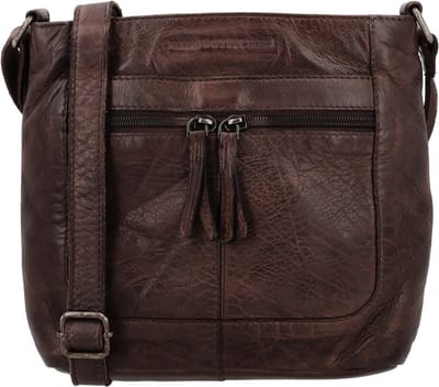 Hide & Stitches Paint Rock Crossbodytas - Leren Tas - Schoudertas - Compacte Tas - Verstelbare Schouderband - Voorvakken - Leren Dames Tas - Donkerbruin