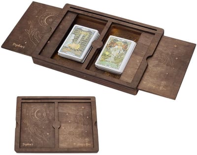 Dailygoods- Tarotkaartenbox Hout - Rechthoekige Opbergdoos - Maan/Zonpatroon - 24 x 17 x 3 cm - Hoogwaardige Kwaliteit - Perfect voor Standaardformaat Kaarten