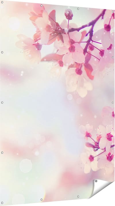 Gards Tuinposter Roze Bloesemboom met Zonneschijn - 120x180 cm - Tuindoek - Tuindecoratie - Wanddecoratie buiten - Tuinschilderij