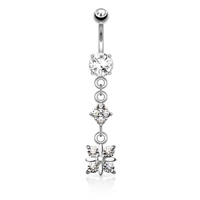 Navelpiercing diamant met hanger - zilver - LMPiercings