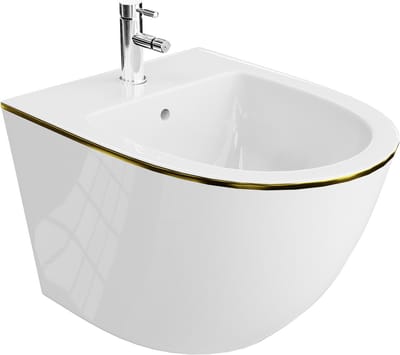 LAVITA SOFI GOLD LINE - 365x490x325 - Wandbidet keramisch - Wit hoogglans met gouden lijn - Hangbidet met overloop