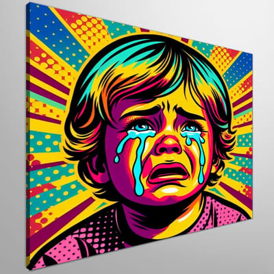 Pop art huilend kind schilderij | Tranen van popart: schreeuwend kind in levendige kleuren gegoten | Kunst - 30x30 centimeter op Canvas | Foto op Canvas