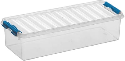 Sunware Q-Line opberg box/opbergdoos - 3.5 liter - 38 x 14 x 9 cm - kunststof - Opslagbox - transparant/blauw