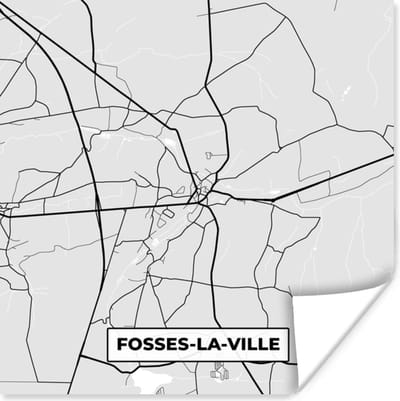 Poster Zwart Wit – België – Plattegrond – Stadskaart – Kaart – Fosses la Ville - 100x100 cm XXL