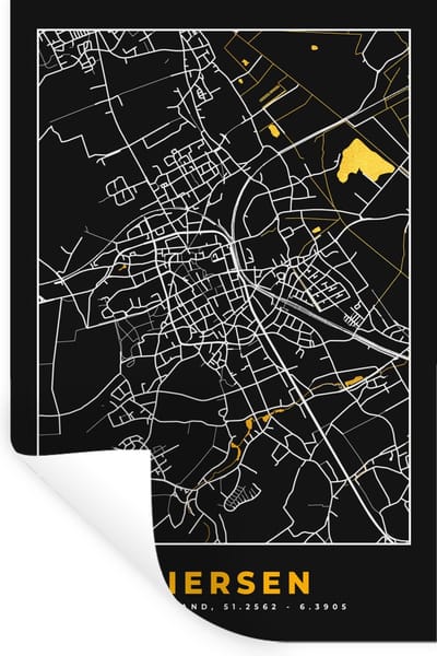 Muurstickers - Sticker Folie - Black and Gold – Stadskaart – Viersen – Duitsland – Plattegrond – Kaart - 20x30 cm - Plakfolie - Muurstickers Kinderkamer - Zelfklevend Behang - Zelfklevend behangpapier - Stickerfolie