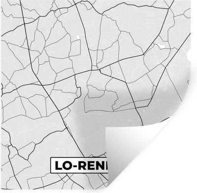 Muurstickers - Sticker Folie - België – Lo Reninge – Stadskaart – Kaart – Zwart Wit – Plattegrond - 100x100 cm - Plakfolie - Muurstickers Kinderkamer - Zelfklevend Behang XXL - Zelfklevend behangpapier - Stickerfolie
