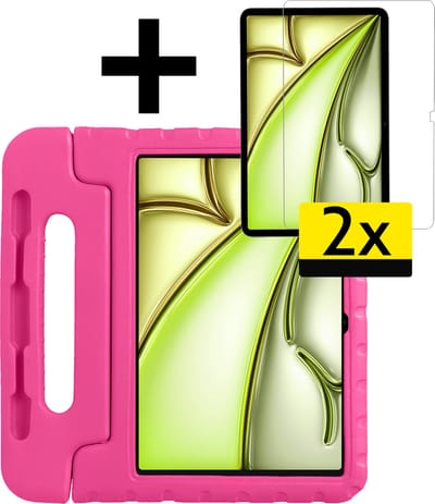 Hoes - Geschikt voor Apple iPad Air (2024/2025/2026) - 11 inch - Met 2x Screenprotector - Kinderhoes Shockproof Bumper - Kidsproof Case - Tablet Hoesje - Kinder Cover - Roze
