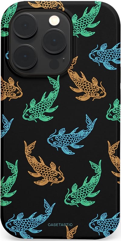 Casetastic hoesje geschikt voor Apple iPhone 14 Pro - MagSafe - Dubbellaagse bescherming - Neon Koi - Fashion Case - Zwart Petrol Donkergroen Bruin