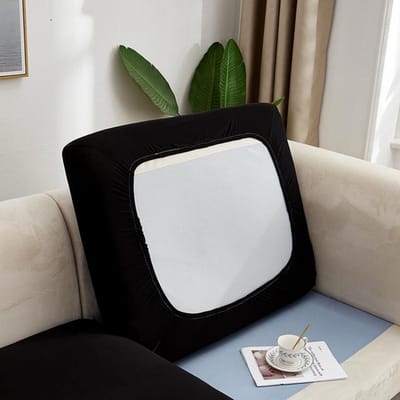 Effen kleur stretch bank zitkussenhoes bankhoezen voor woonkamer verwijderbare elastische stoel stoelhoes meubelbeschermer Normal Size1(S)-1pc zwart