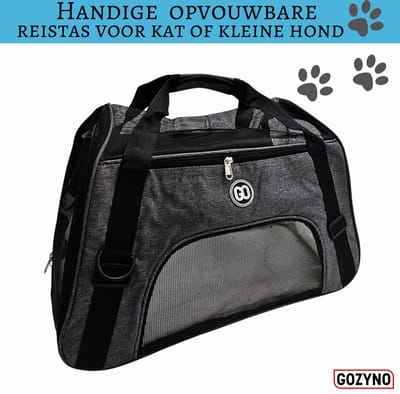 Opvouwbare Katten reismand-Kattenreistas-met schouderband-Lichtgewicht-Dierentransport-Reismand kat-Diervriendelijk-Wasmachine bestendig-Gozyno-Grijs-inclusief speeltje en Dons matje-Gratis speeltje