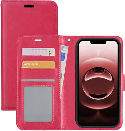 Hoesje - Met Pasjeshouder - Geschikt voor Apple iPhone 16e / 17e - Luxe Bookcase Portemonee - Flip Case - Kunstleer Book Case - Flipcase - Book Cover - Walletcase - Portemonneehoes - Donkerroze