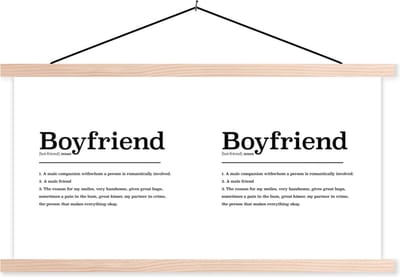 Posterhanger incl. Poster 120x60 cm - Schoolplaat - Boyfriend - Woordenboek - Quotes - Spreuken - Vriend definitie - Textielposter - Blanke latten