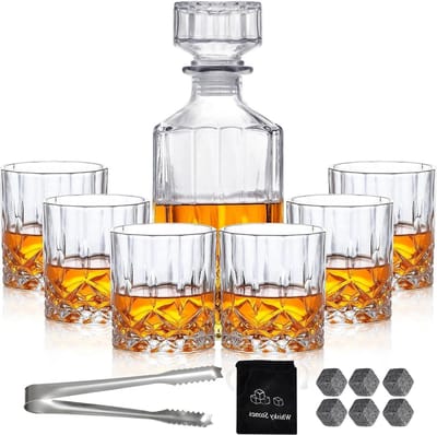 Elegante Whiskey Decanter Set met 6 Whisky Glazen, Koelstenen en Clip - Perfect voor Whisky, Bourbon en Rum Geschenken