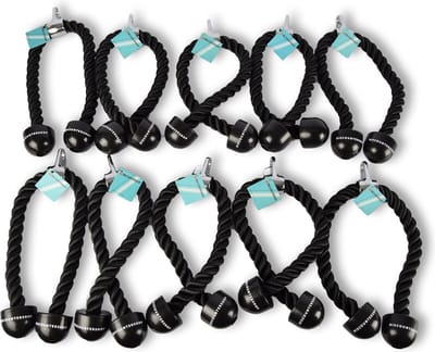 Complete Set van 10 Triceps Touwen voor Krachttraining - Zwart Nylon - Met Karabijnhaak en Dubbele Grip - Fitnessapparaten Accessoires - Maximum Belasting 200kg