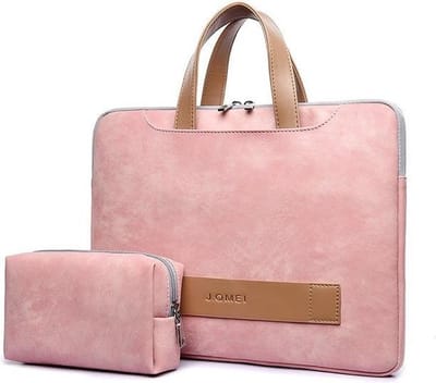 13 inch Luxe Laptophoes Leatherlook met Extra Tasje voor Oplader en Muis – Roze – Laptoptas Sleeve met Rits Sluiting