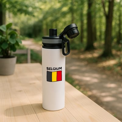 Hacebo® - Belgium vlag waterfles met draaidop grijs - België - reizigers - toerist - verjaardagscadeau - souvenir - vakantie - kado - gift - geschenk - water fles - 850ML