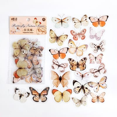 40 stuks Transparante Retro Vlinder Sticker Set PVC Stickers voor Scrapbooking, Dagboeken en Knutselprojecten beige