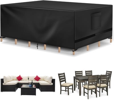 JeiibrZui Hoes Voor Tuinmeubelen - Waterdichte 210D Oxford Stof - Grote Beschermhoes Voor Tafel En Banken - 1 - Zwart