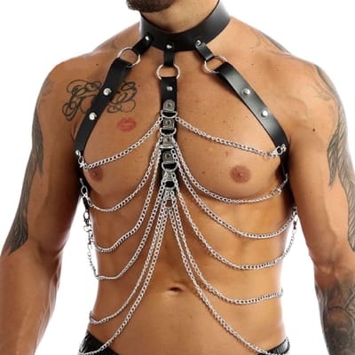 BDSM Harnas Met Halsband - Kettingen - PU Leder - Heren - Onesize - Verstelbaar