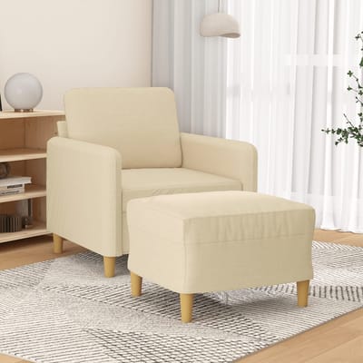 vidaXL Fauteuil met voetenbank 60 cm stof crèmekleurig