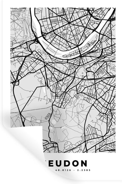Muurstickers - Sticker Folie - Plattegrond - Meudon - Stadskaart - Kaart - Frankrijk - 20x30 cm - Plakfolie - Muurstickers Kinderkamer - Zelfklevend Behang - Zelfklevend behangpapier - Stickerfolie