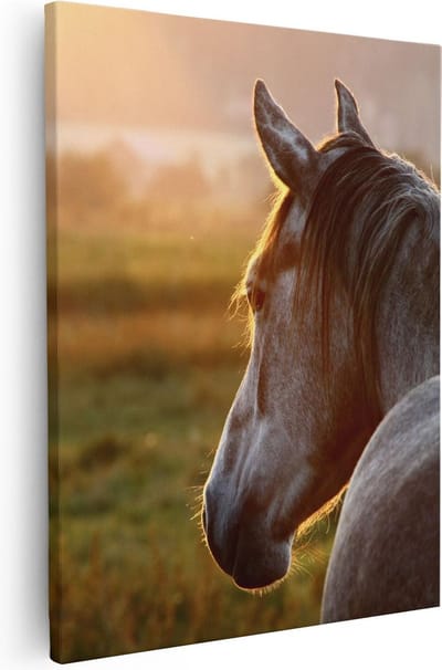 Artaza Canvas Schilderij Paard - 80x100 cm - Groot - Wanddecoratie Dieren - Muurdecoratie Zonsondergang - Schilderijen Op Canvas