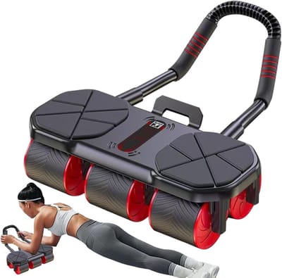 Buikspierwiel - Core trainer - Krachttraining thuis - Automatische terugkeer - 37 x 23 x 17 cm - Rood en Zwart