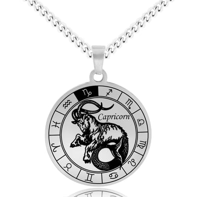 Sterrenbeeld Steenbok (Capricorn) Ketting Zilverkleurig - Roestvrij Staal Zodiac Talisman - Stainless Steel - 60cm - Pax Amare
