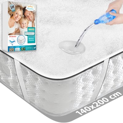 Waterdichte Matrasbeschermer 140x200- Katoenen Hoeslakenbadstof - Antibacteriëel - Rondom Elastiek - Wit - Waterdichte Matras Beschermer Incontinentie Matrasbeschermer - Met 4 Elastieken Banden