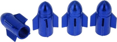 Decoratieve Ventieldoppen voor Auto's - 4 Stuks Rakettenstijl, Blauw Aluminium, 7x25.4mm, Stofbescherming en Verfraaiing van Banden