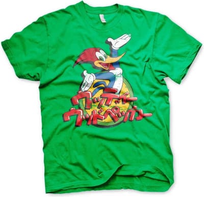 Woody Woodpecker Heren Tshirt -S- Washed Japanese Logo Groen