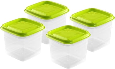 Hega Hogar Vershoudbakjes - set 4x stuks - 0.7 liter - transparant/lime groen - L11 x B11 x H12 cm - Mealprep - Maaltijden bewaren
