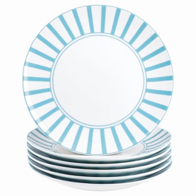 MamboCat Set van 6 SPLIT TURQUOISE taartborden porselein 6 personen