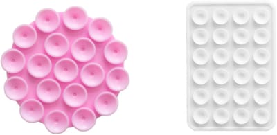 xoxo Wildhearts telefoonstickers Stick On Me Round Pink + Stick On Me Square White – selfiestickers met zuignap in rond en vierkant design – sterk en stijlvol – geschikt voor alle telefoonhoesjes