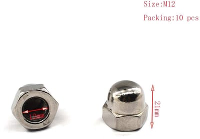 Dailygoods- Acorn Moer M12 - Zeskantmoer - RVS 304 - Pack van 10 stuks - Antiroest - Duurzaam ontwerp - Veiligheidsdop