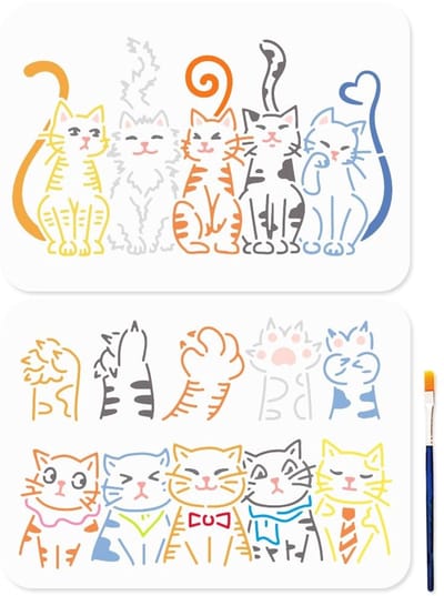 Dailygoods- Kat Stencil Herbruikbaar - 2 Stuks - Schattige Katten - 29,7 × 21 cm - Dier Thema - Doe-Het-Zelf Ambacht - Schilderij Sjabloon