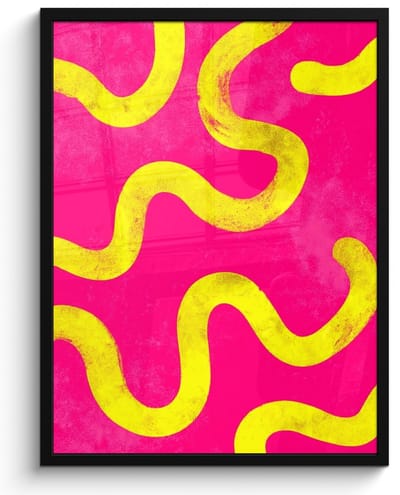 Poster in lijst - Fotolijst 60x80 cm - Posters - Lijn - Geel - Abstract - Posterlijst zwart - Decoratie - Wanddecoratie woonkamer - Muurdecoratie slaapkamer