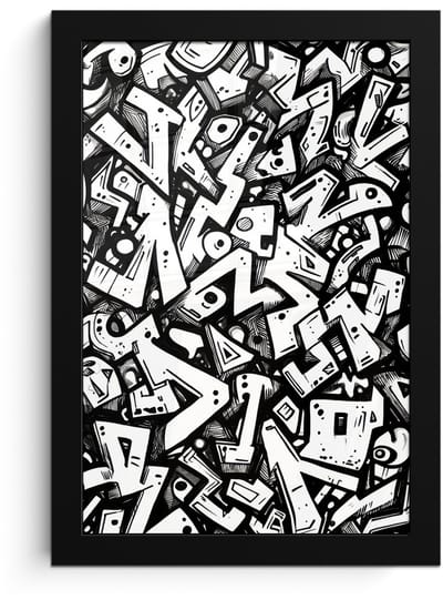 Poster in lijst - Fotolijst 20x30 cm - Posters - Vormen - Letters - Graffiti - Zwart - Posterlijst zwart - Decoratie - Wanddecoratie woonkamer - Muurdecoratie slaapkamer