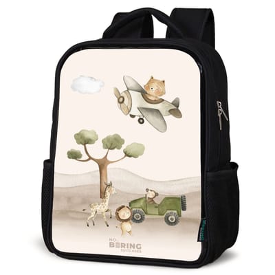 NoBoringSuitcases.com® - Rugzak zwart - Schooltas jongen & meisje - Dieren op safari - Rugtas voor school - Boekentas kind - Schoolrugzak - Kinderrugzak