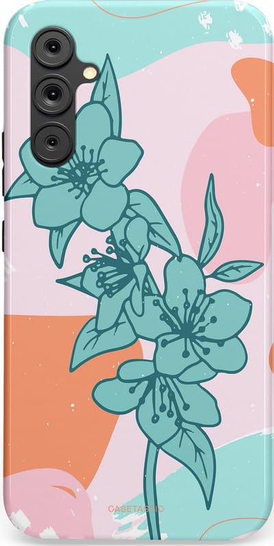 Casetastic hoesje geschikt voor Samsung Galaxy A34 (2023) 5G - Dubbellaagse bescherming - Roze Oranje Turqoise Bloemen Modern - Fashion Case - Wit Mintgroen Perzik Lichtroze