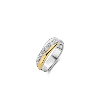 TI SENTO Dames Ring - 925 zilver - Zirkonia met geel verguld - Maat 17.75 mm / maat 56 - 12343ZY