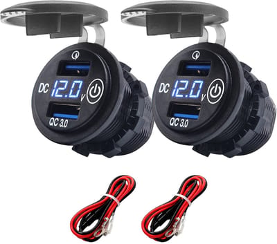 ProRide 12V USB Wandcontactdoos Inbouw - 2 USB Poorten - Voltmeter - QC3.0 - Blauw - Kabel en Zekering - 2 stuks