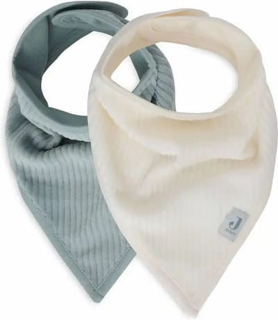 Jollein - Slab Bandana - Katoen - Slabbetjes Baby - 2 Stuks - Velvet Rib Sea Green/Ivory - 2 Stuks