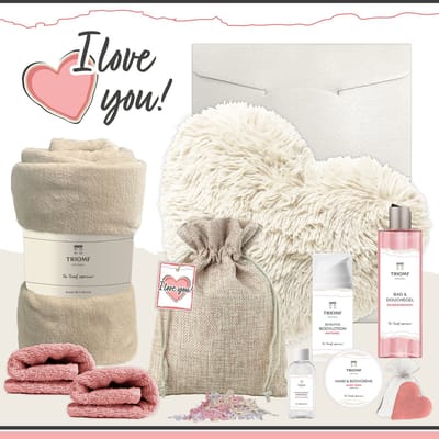 Geschenkset “I love you!” - 10 producten - 1580 gram | Triomf Original - Giftset voor haar - Cadeau Valentijnsdag - Luxe wellness cadeaubox Vrouw - Ik hou van jou - Cadeaupakket Kerst - Geschenk Pakket Verjaardag - Gift Set Valentijn Vriendin - Crème