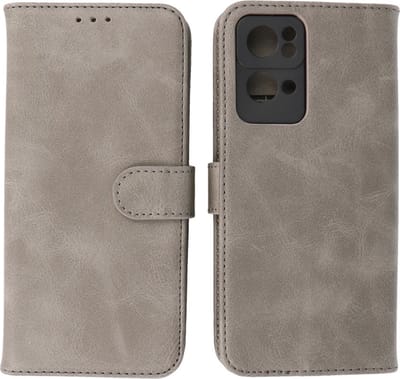 Oppo Reno 7 Pro 5G Hoesje - Book Case Telefoonhoesje - Kaarthouder Portemonnee Hoesje - Wallet Cases - Grijs
