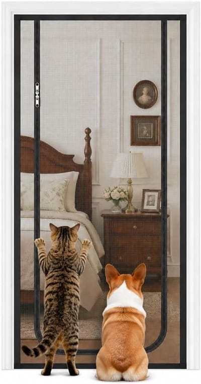 Vliegengaas voor Kattendeur 90 x 210 cm - Robuust Insectengaas met Dubbelzijdige Rits en Zelfklevend Band - Geschikt voor Woonkamer en Slaapkamer - Eenvoudig te Installeren - Herbruikbaar en Stevig - Voor Binnenhuisgebruik